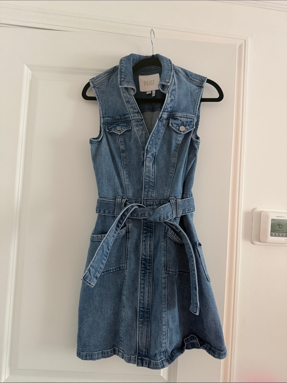 PAIGE Sleeveless Denim Tie-Waist zip up Dress